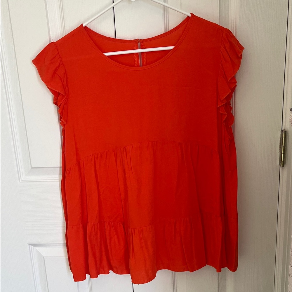 Women's Orange Ruffle Sleeve Top